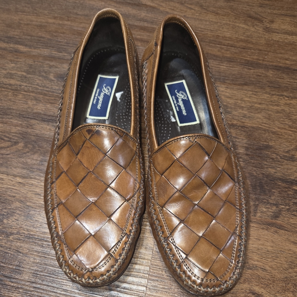 Brown Braided Leather Bragano Loafer Shoes Size 9.5 Medium Fit.